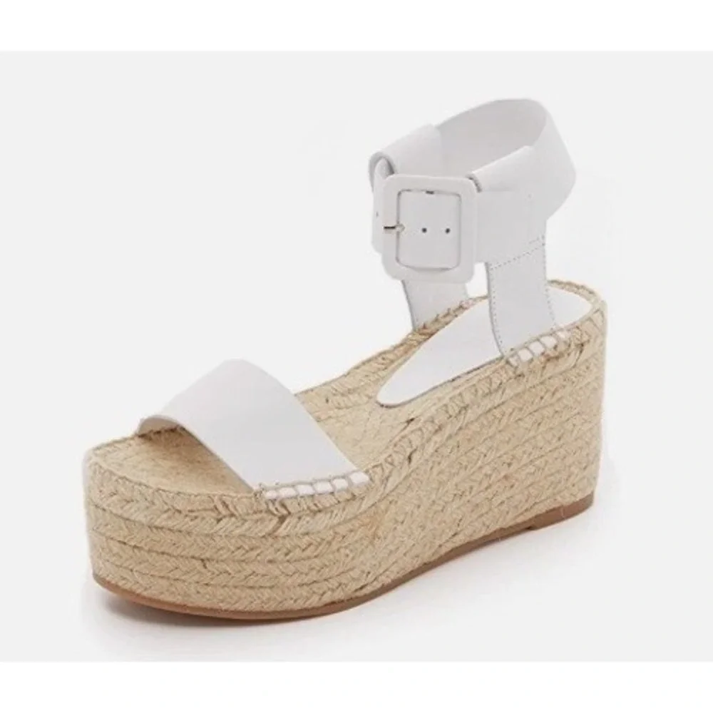 VINCE. Espadrille Platform Sandals White Leather Ankle Strap Womens 6M Excellent